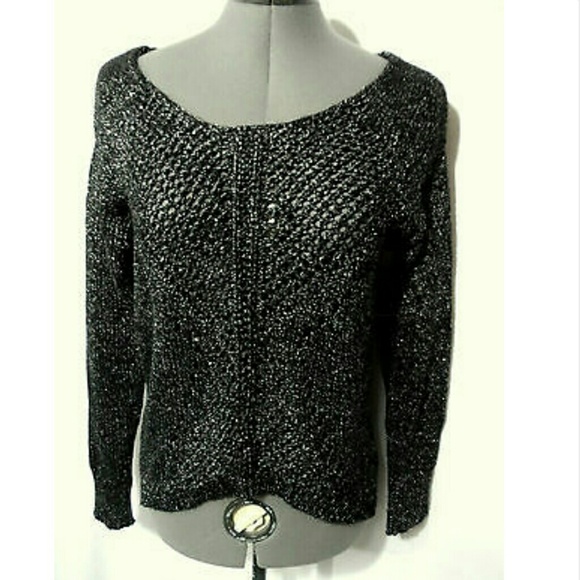ROCK & REPUBLIC Crochet Sweater Top XS Black Silve - Picture 1 of 6